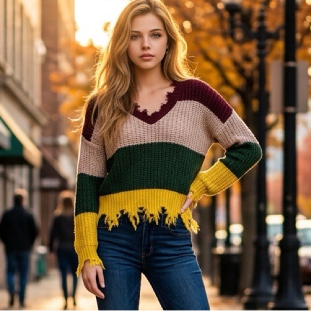 Love Tree Distressed Bohemian Womens Sweater Small Chic Chaotic Academia View 2